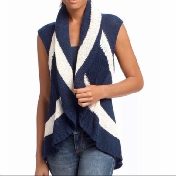 CAbi Sweaters - CABI Women's Knit Skipper Vest #679 Blue Cream Wide Stripes Nautical Size Medium